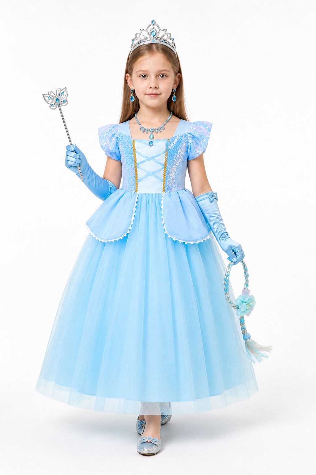 Blue Princess Ball Gown with Accessories Costume Dresses detail 2