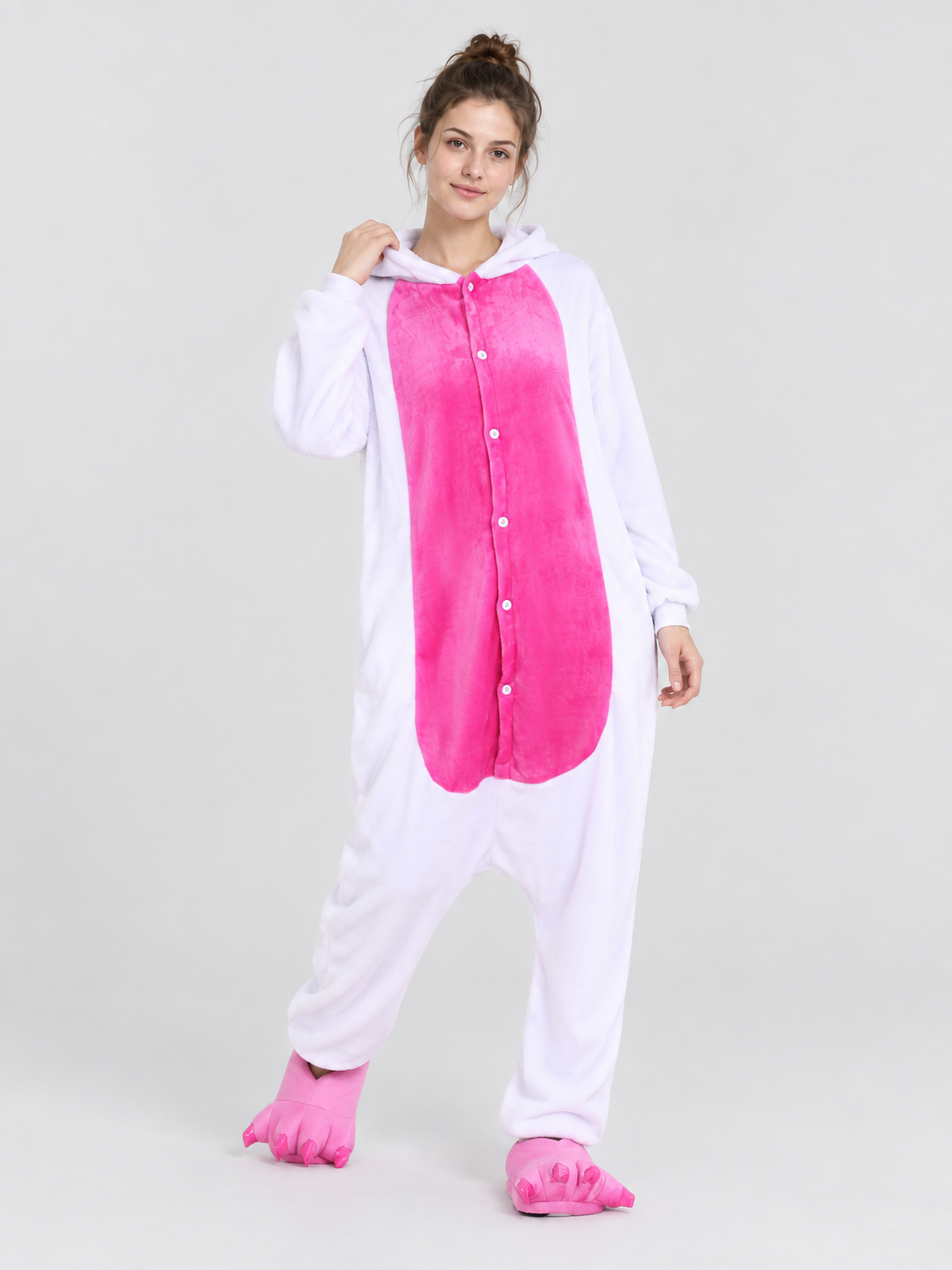 Hooded Pajama Jumpsuit with Pink Insert