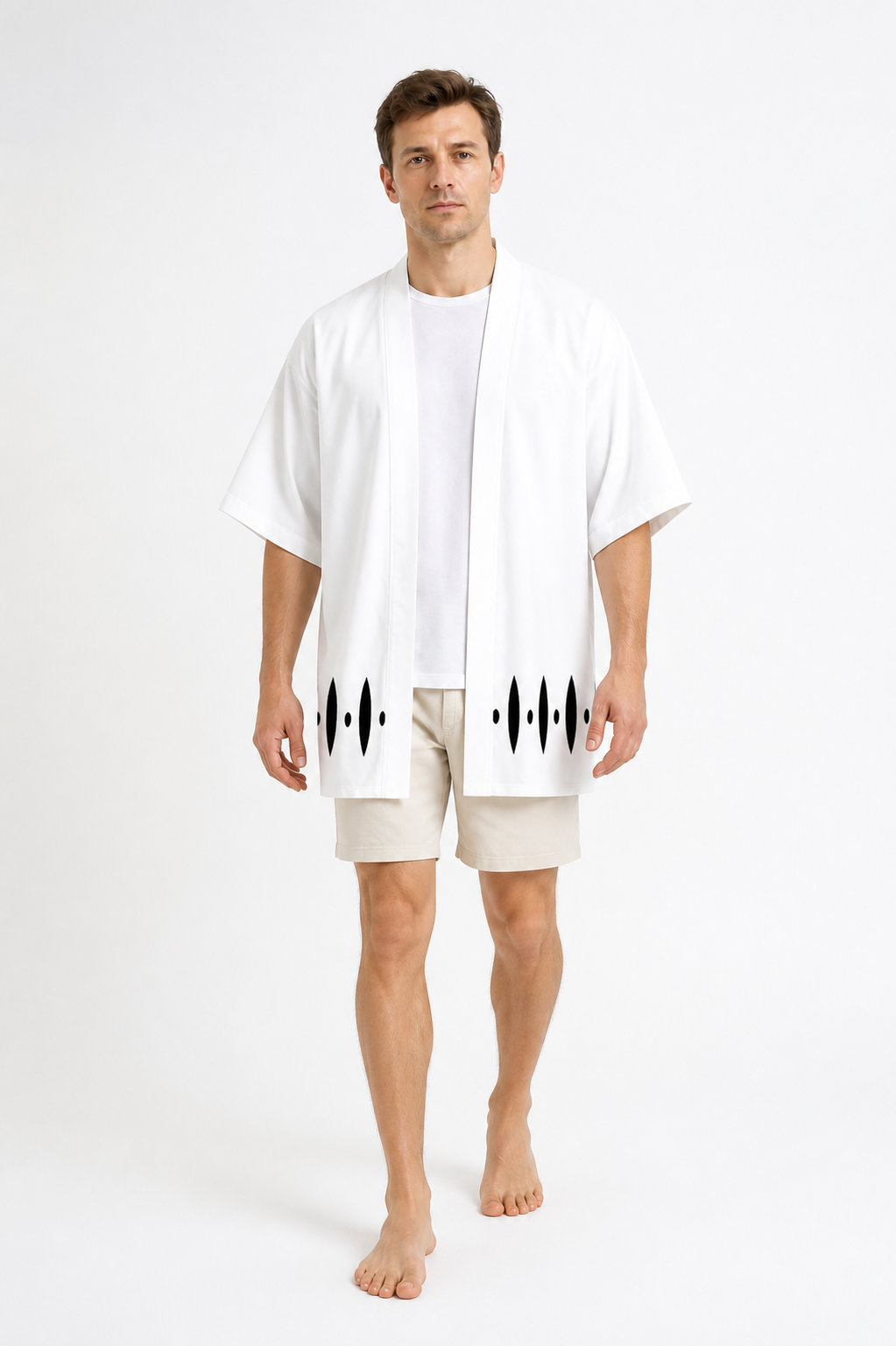White Anime Cosplay Robe with Black Pattern Costumes detail 2