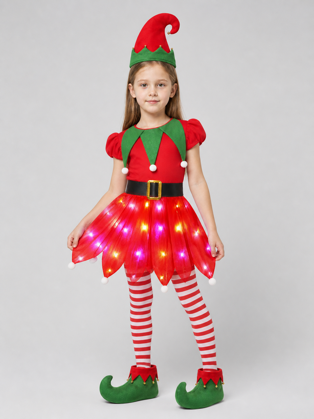 Light-Up Christmas Elf Costume with Dress and Hat Costume Dresses detail 2
