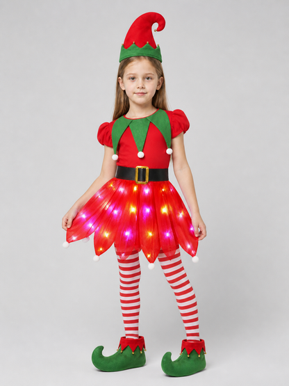 Light-Up Christmas Elf Costume with Dress and Hat Costume Dresses detail 2