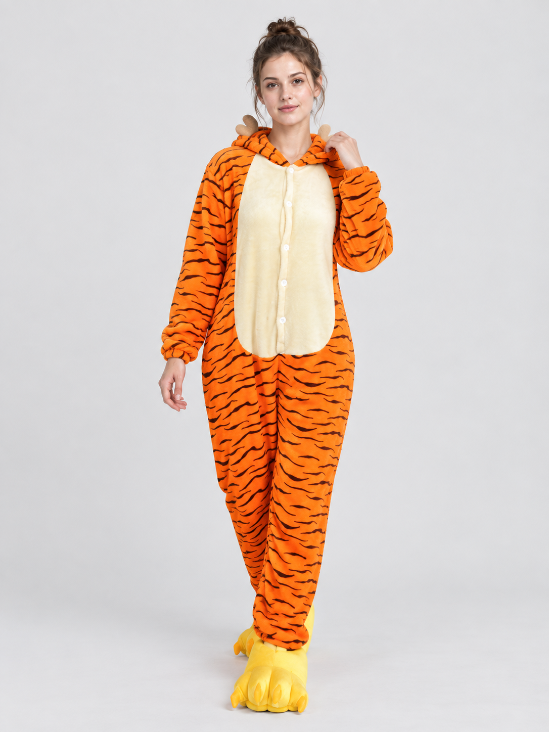 Orange Hooded Pajama Jumpsuit with Ears