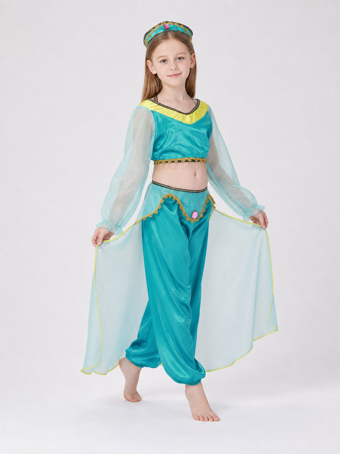 Children's dance costume, green, with headband