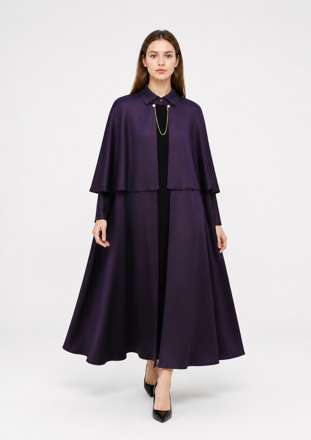 Cape Cloak with Stand Collar and Gold Chain Costume Capes detail 2