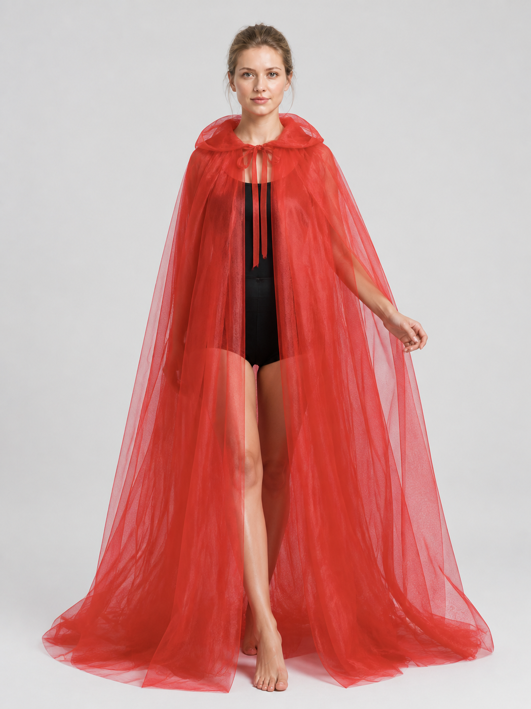 Red Mesh Grim Reaper Hooded Cloak Costume Capes detail