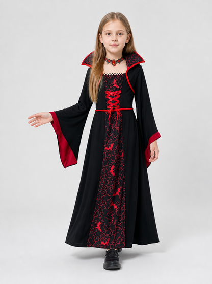 Black and Red Kids' Vampire and Witch Costume for Halloween Costumes detail 2