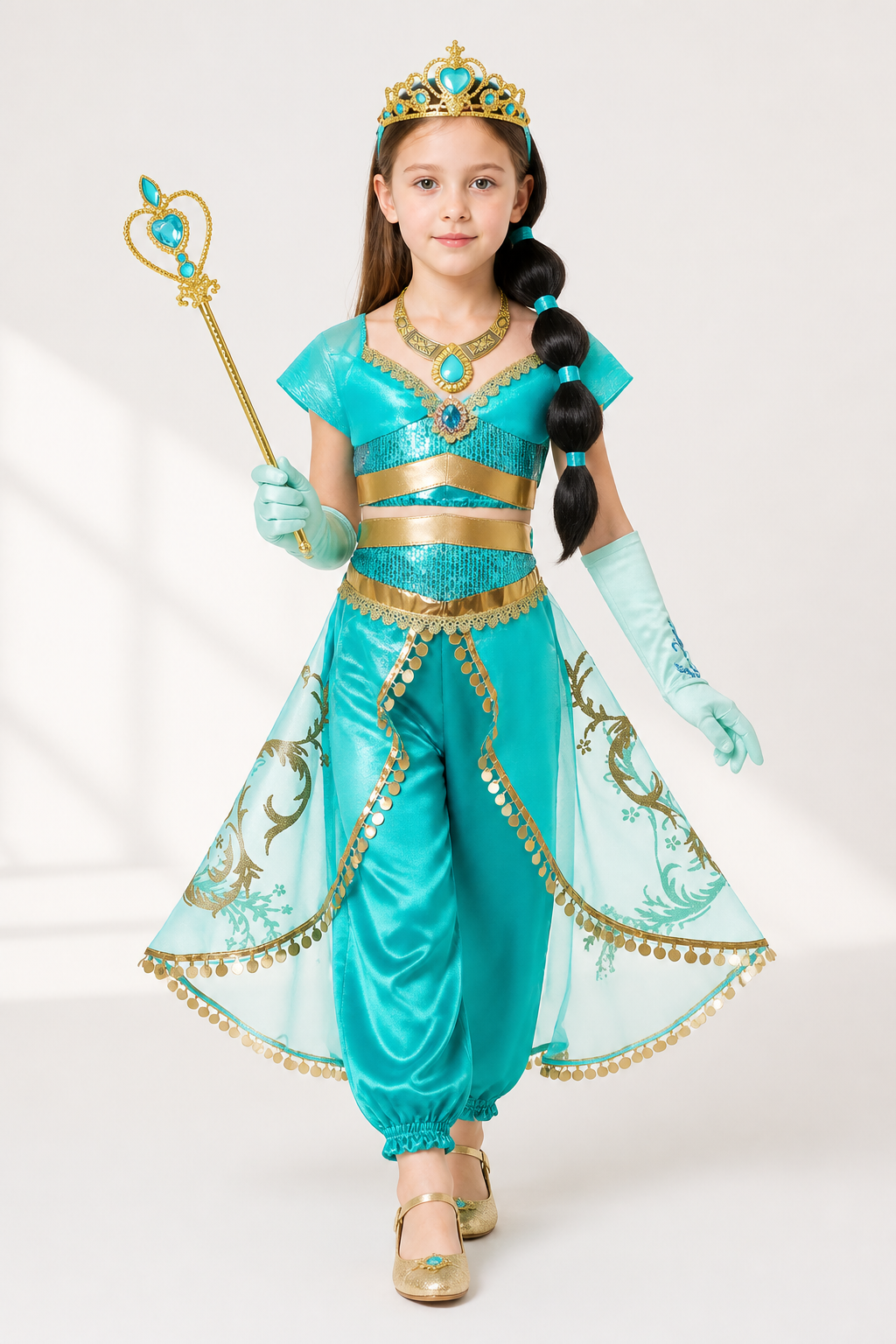 Jasmine Carnival Costume from Aladdin with Crown and Wig Costume Wigs detail 2