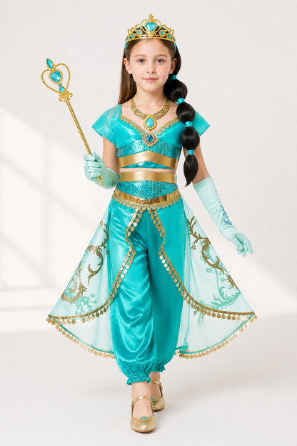 Jasmine Carnival Costume from Aladdin with Crown and Wig Costume Wigs detail 2