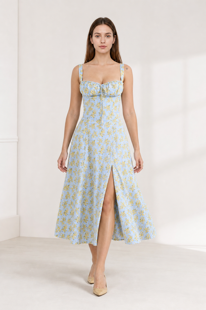 Midi Dress with Thin Straps and Front Slit