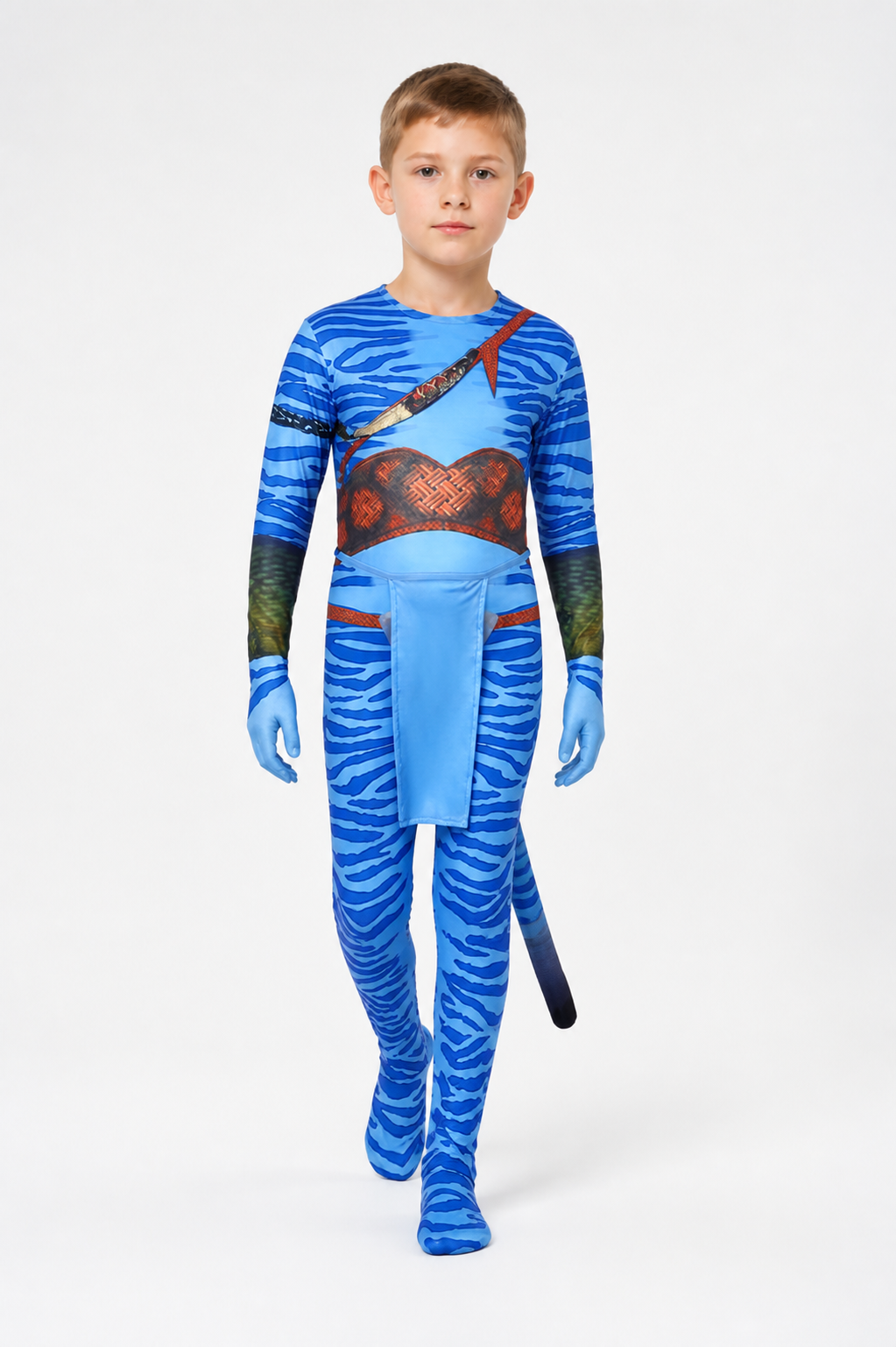 Avatar Costume Jumpsuit with Tail for Cosplay, Blue, 110-190 Costumes detail