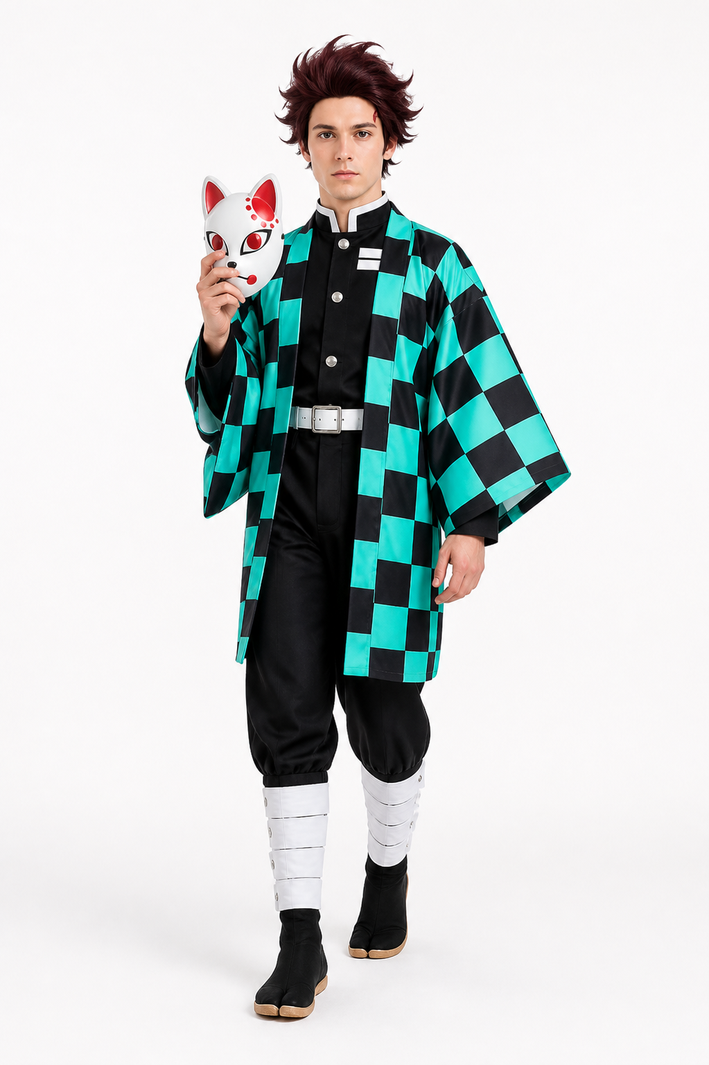 Tanjiro Diamond-Pattern Cosplay Costume with Fox Mask Costume Masks detail 2