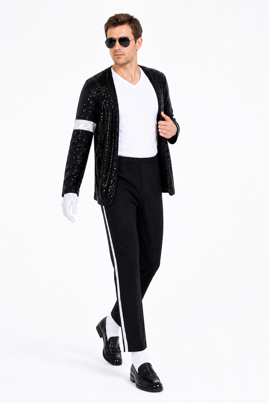 Michael Jackson Sequined Costume with Striped Pants on-model alternate view