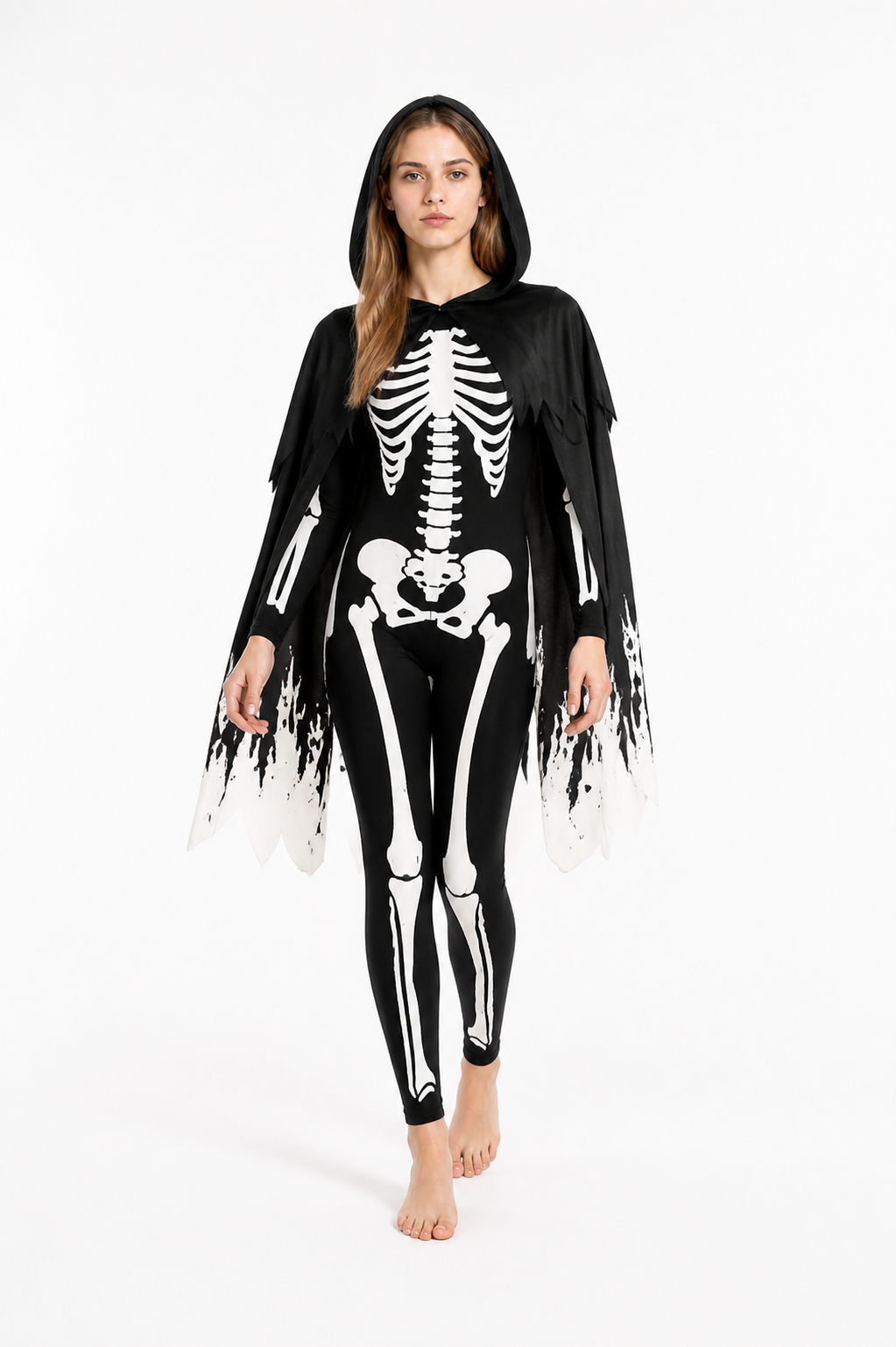 Glowing Skeleton Costume with Hood for Halloween Costumes detail 2