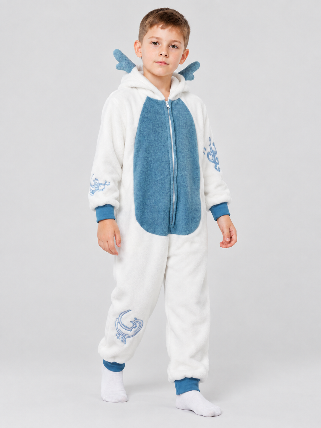 Kids' Hooded Pajama Jumpsuit with Blue Inserts