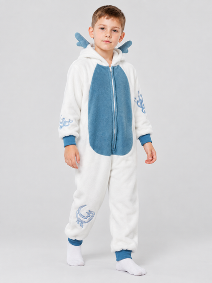 Kids' Hooded Pajama Jumpsuit with Blue Inserts