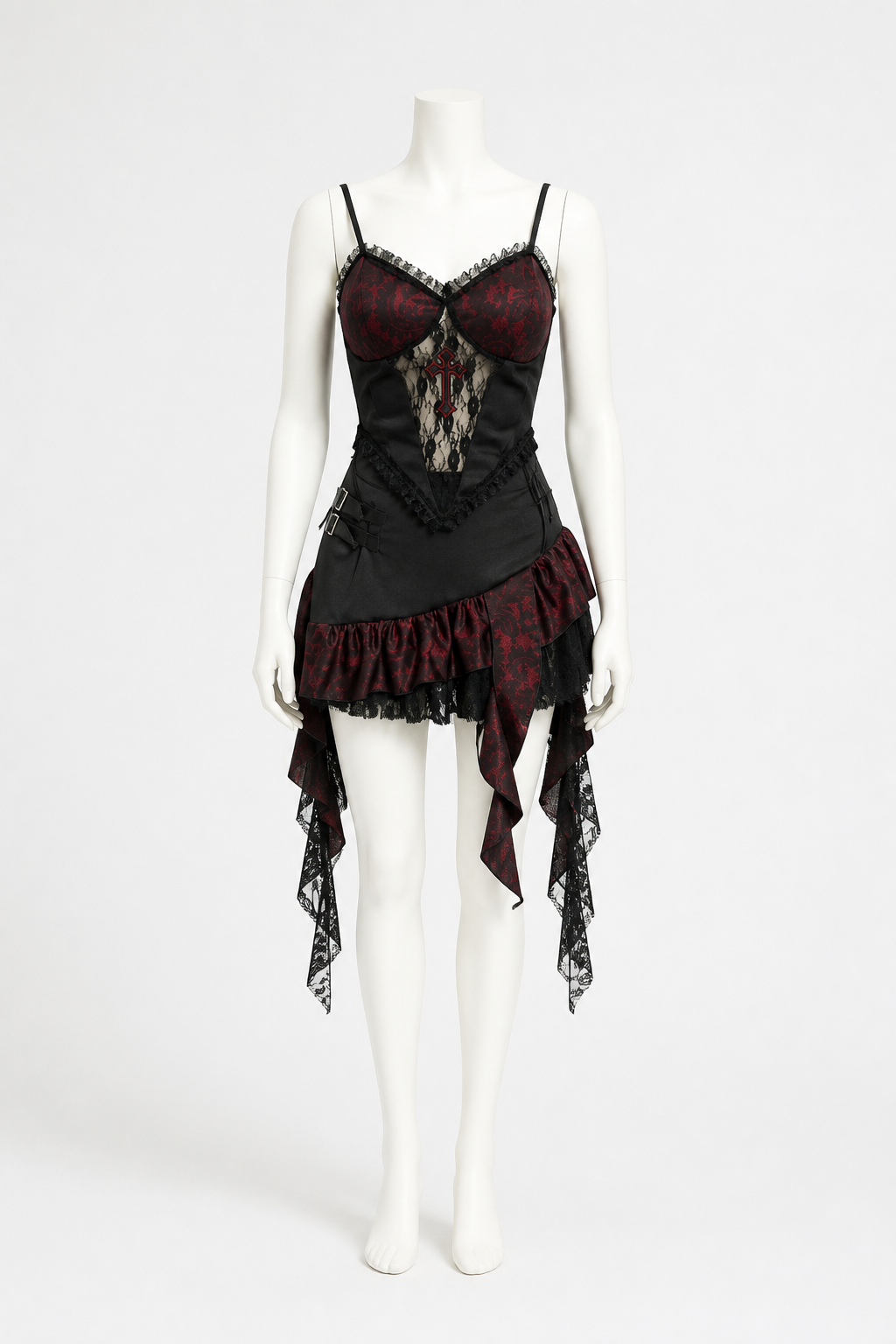 Gothic Asymmetrical Dress with Tiered Ruffles Costume Dresses detail 2