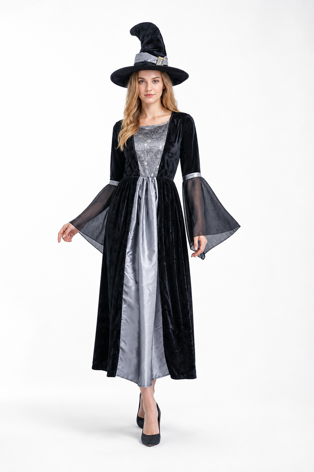 Witch Costume with Long Dress and Pointed Hat