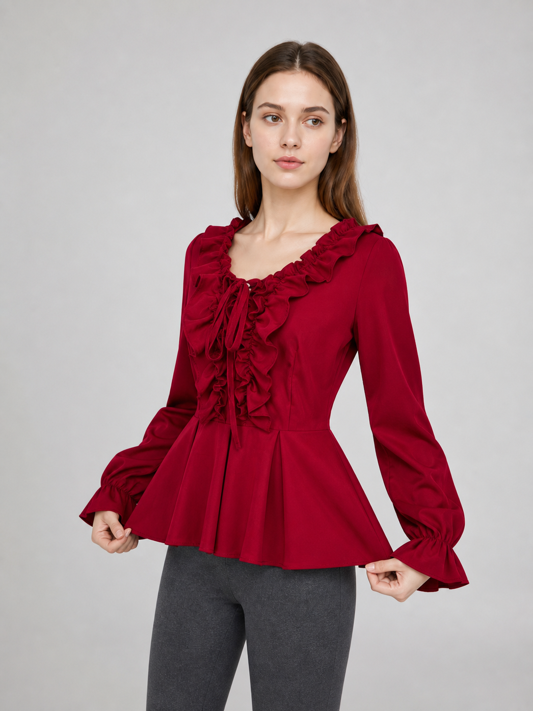 Renaissance-style blouse with jabot and lacing