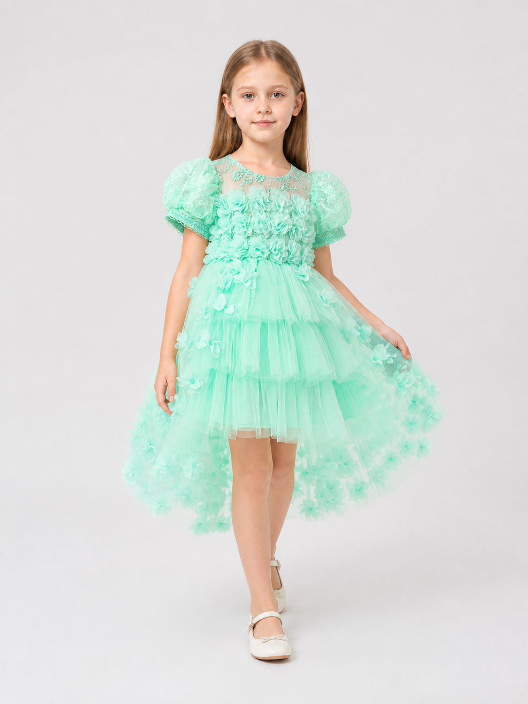 Dressy Children's Tulle Dress with Flowers and Full Skirt Costume Dresses detail 2