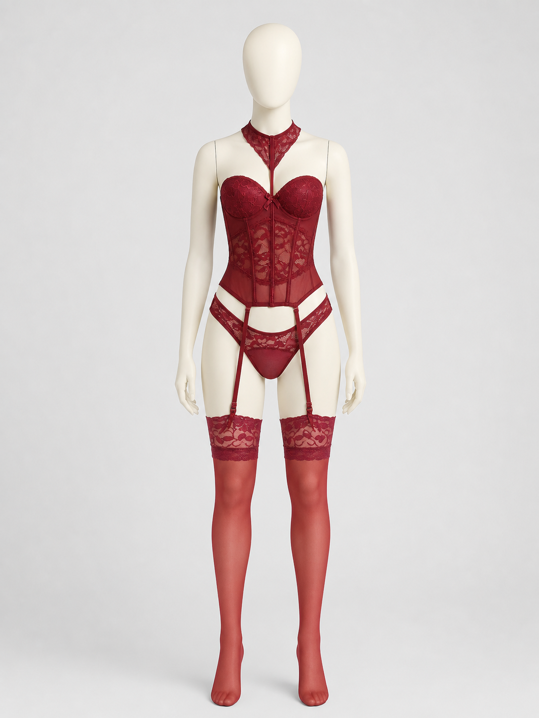 Lace Waist-Cinching Corset with Butterfly Detail and Garters, S-L product detail