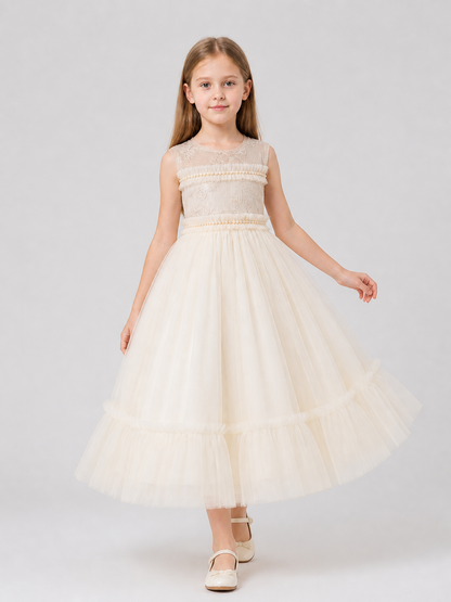 Long, Full Princess Dress with Lace for Flower Girls