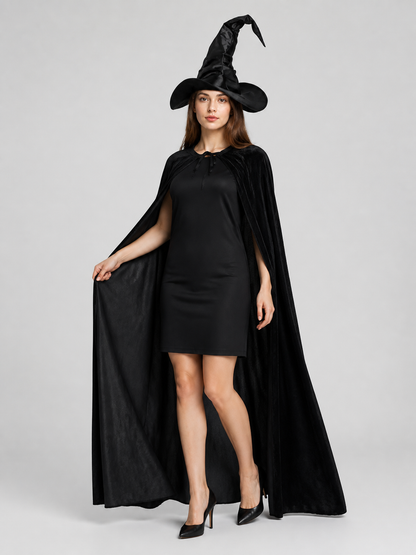 Witch Costume with Tall Hat and Long Cape