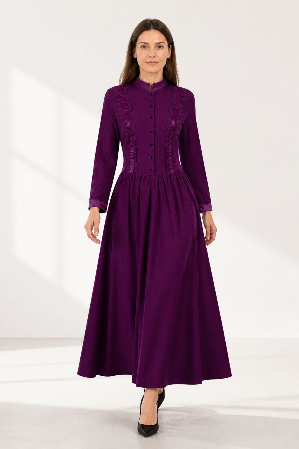 Long Purple Gothic Dress with Stand Collar Costume Dresses detail 2