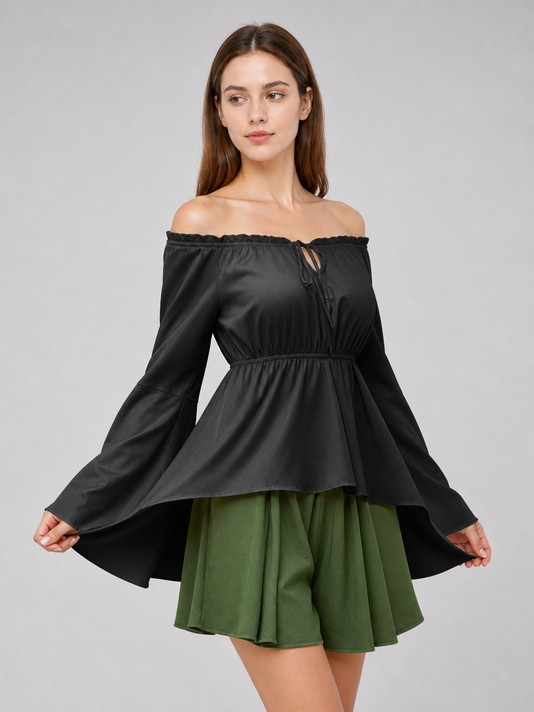 Black Off-the-Shoulder Blouse with Long Sleeves