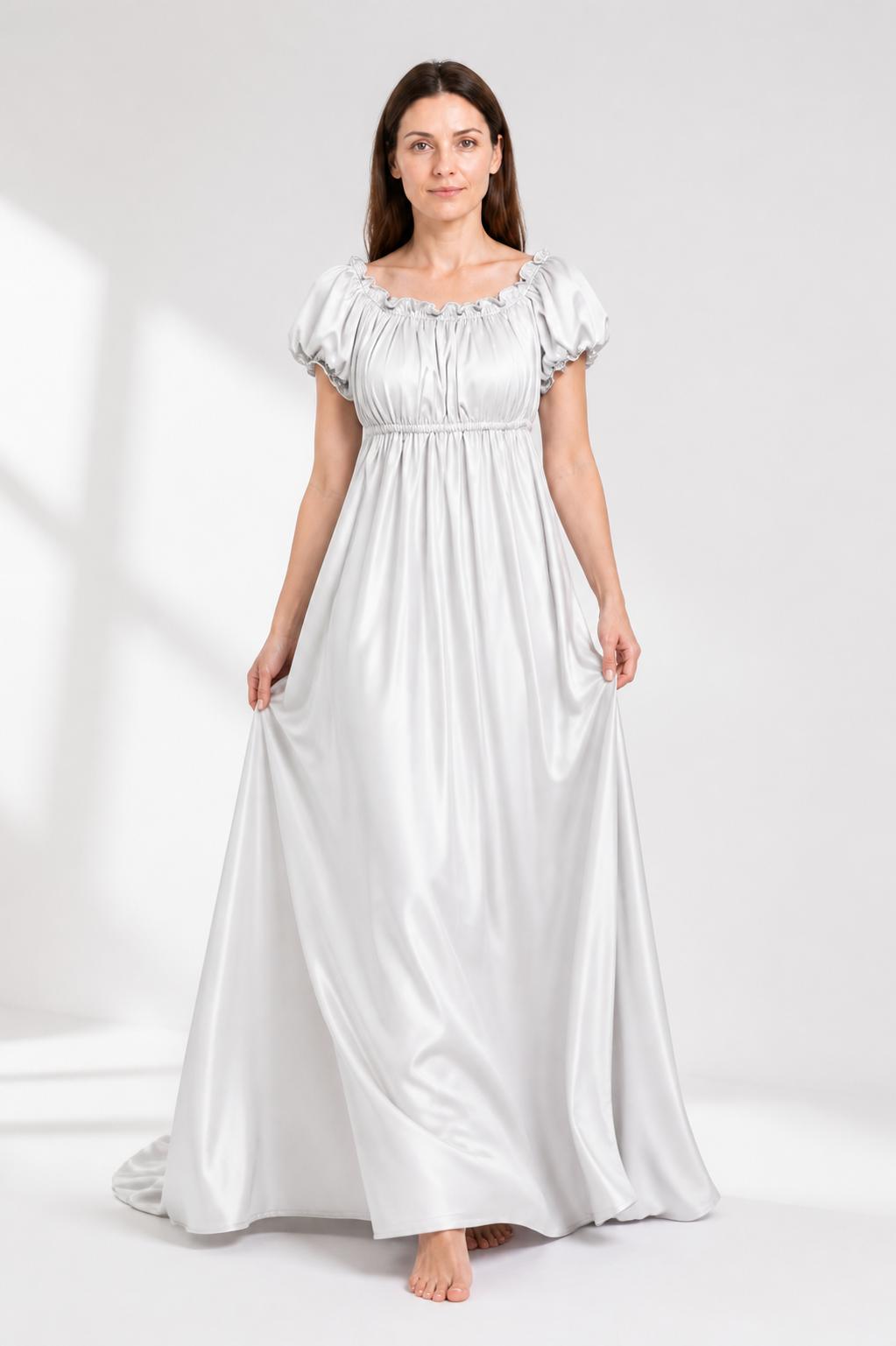 White Bridgerton-Style Floor-Length Dress with a Full Skirt Costume Dresses detail 2