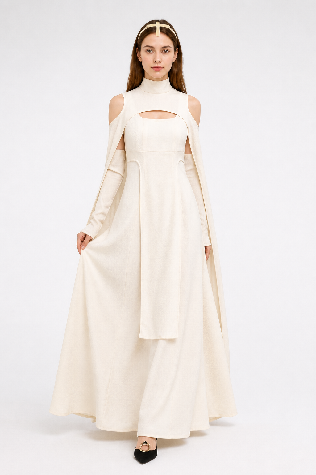 Long Cosplay Dress with Cape and Accessories Costume Dresses detail