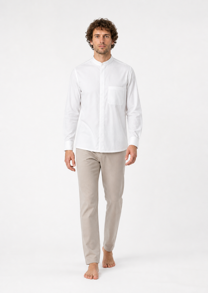 White Shirt with Stand Collar and Long Sleeves product detail 2