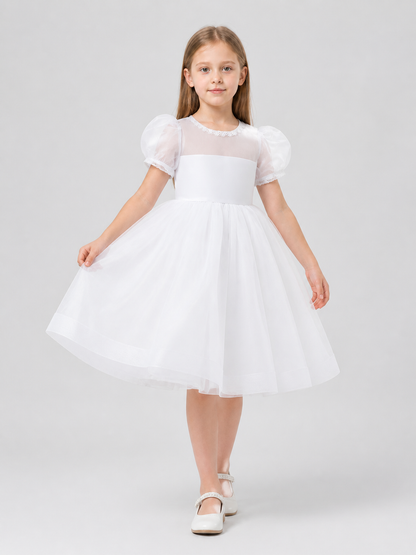 White Princess Dress for Girls with a Full Skirt
