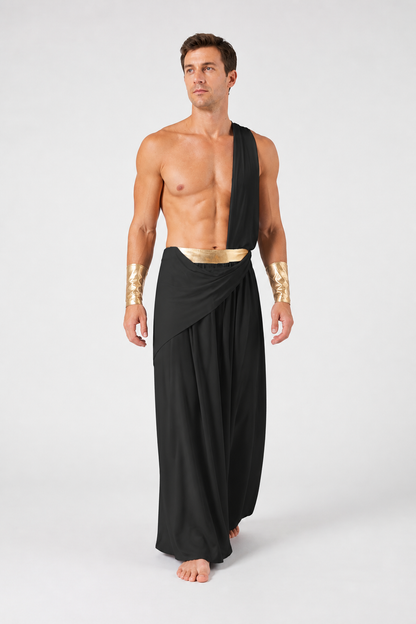 Long Black One-Shoulder Toga with Gold Belt product detail 2