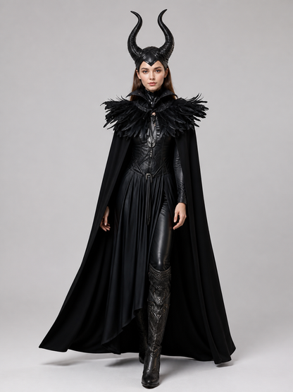 Gothic Black Two-Layer Collarless Cloak
