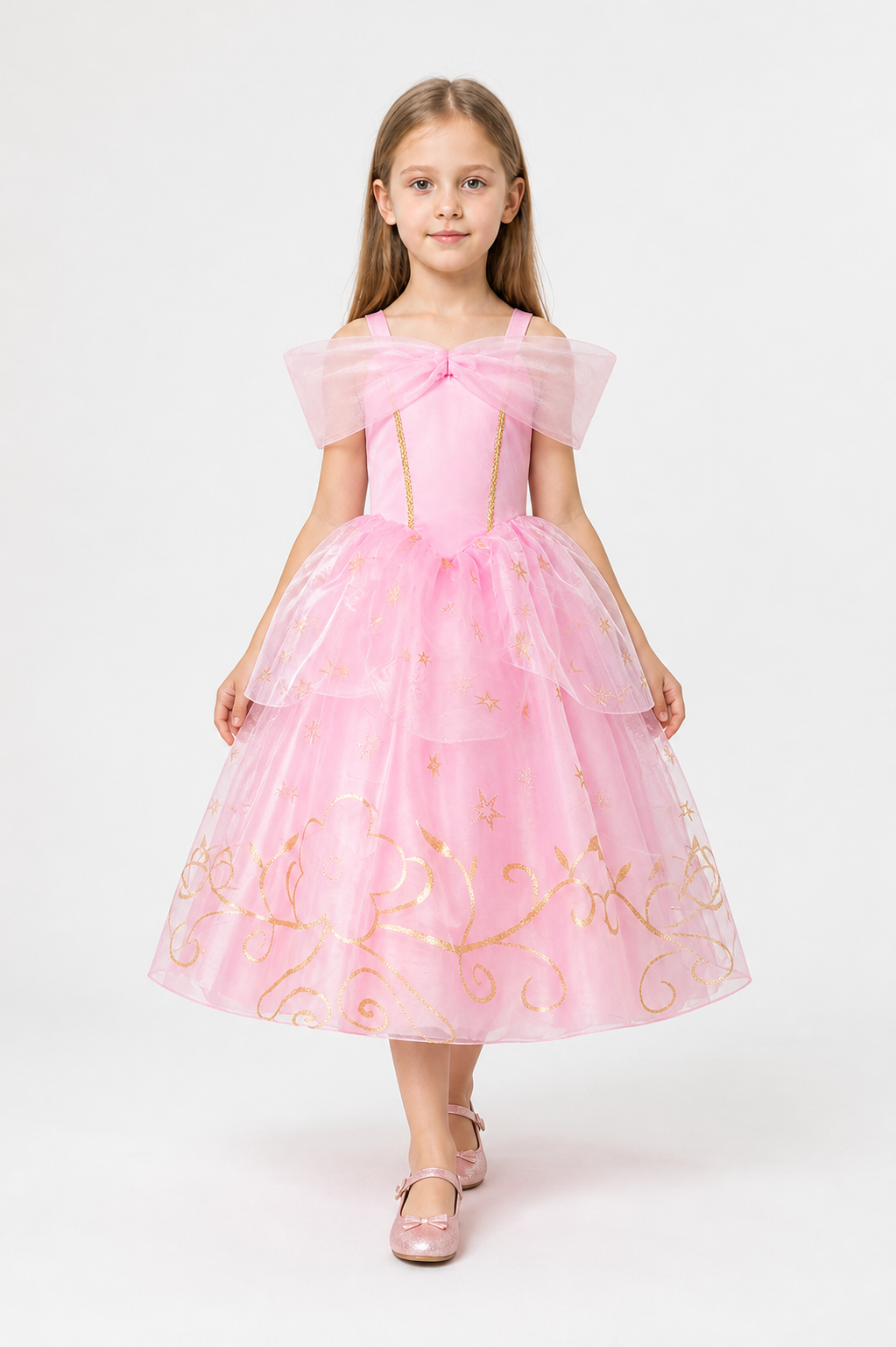 Pink Princess Dress with Full Skirt and Bow Costume Dresses detail 2