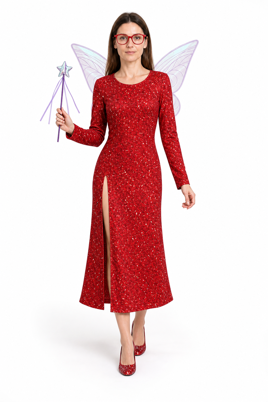 Red Long Cosplay Dress with High Slit Costume Dresses detail 2