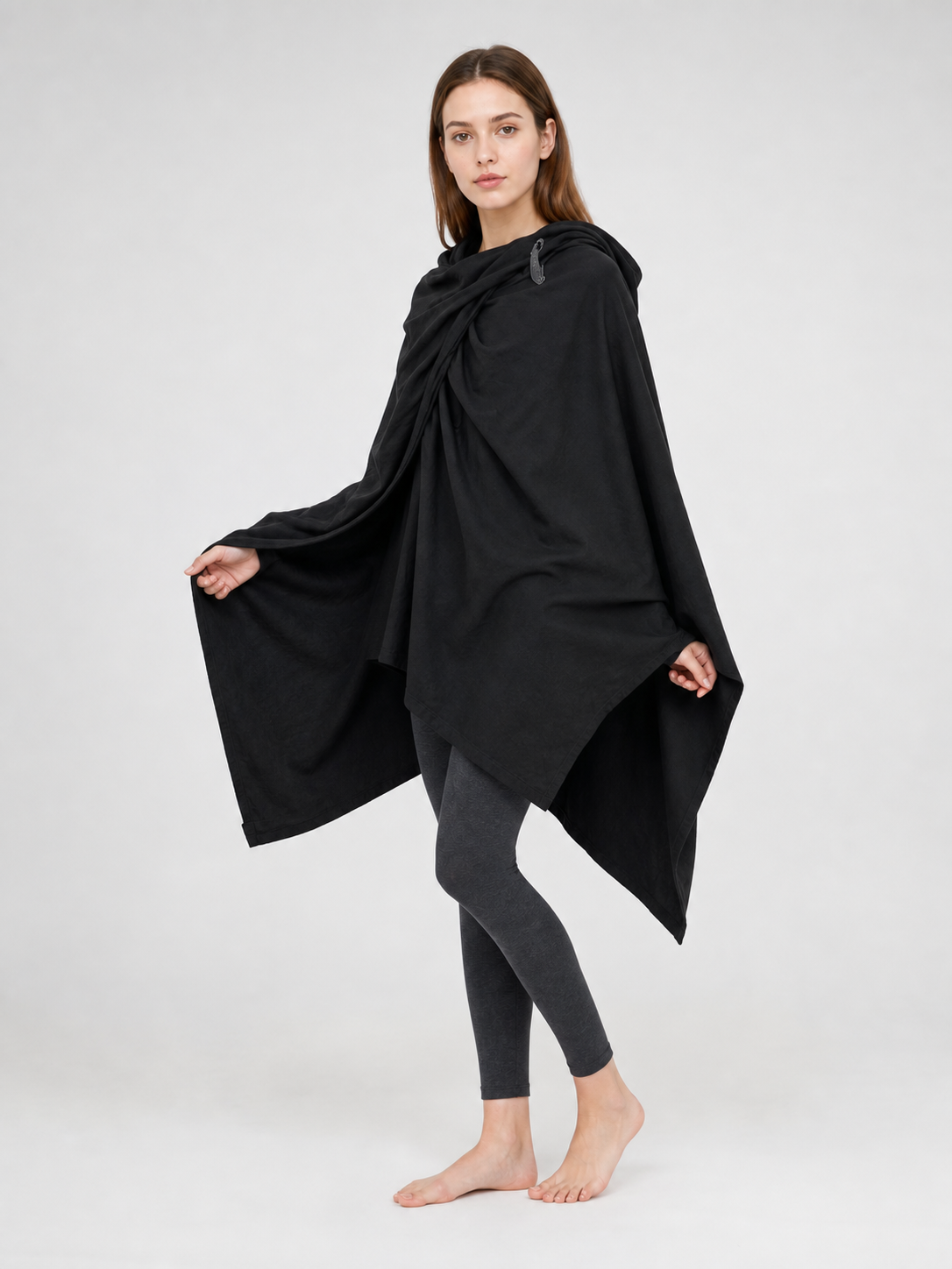 Black Hooded Carnival Cape, Loose Fit