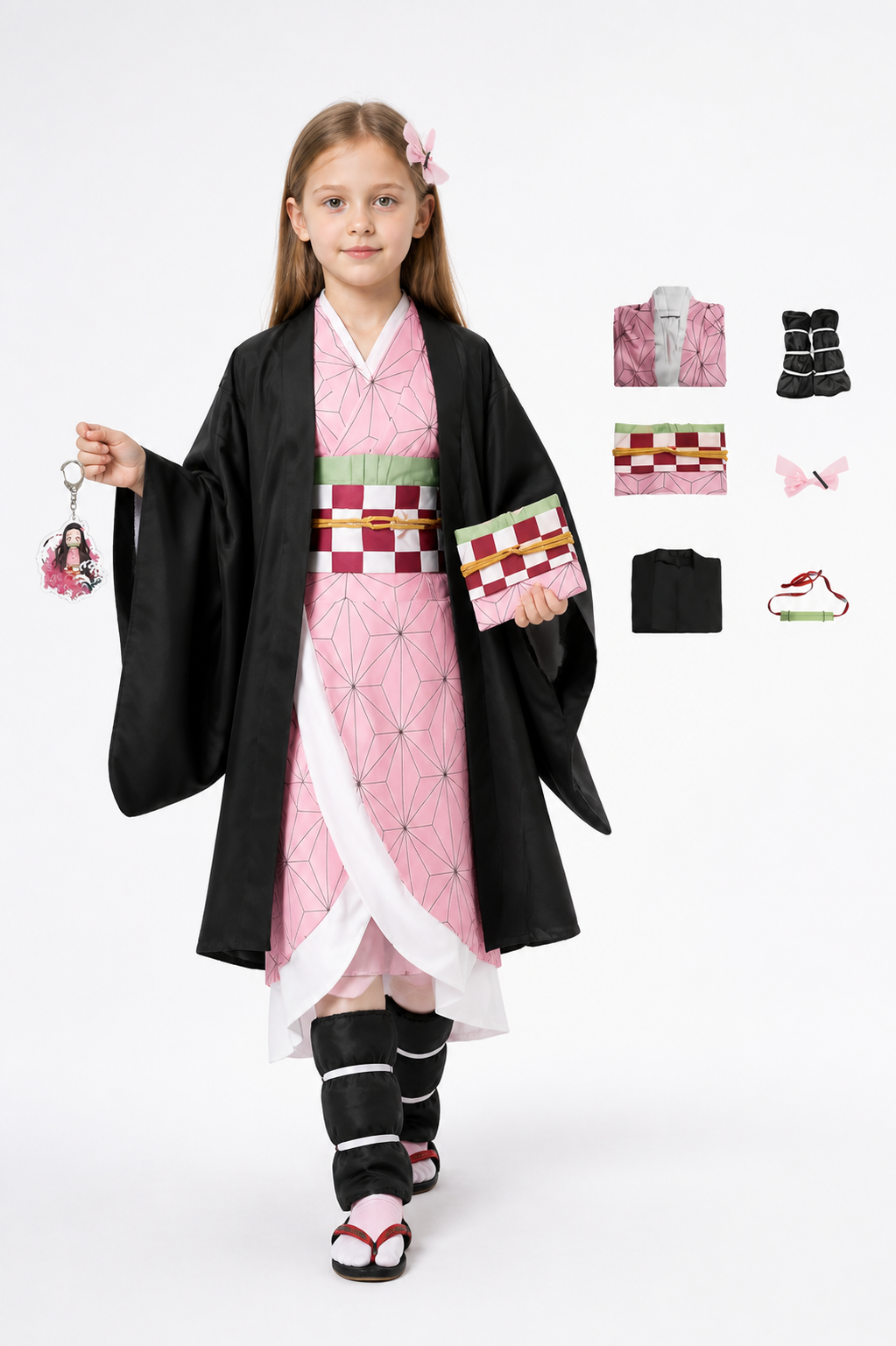 Nezuko Kamado Cosplay Costume with Kimono and Belt Costumes detail 2