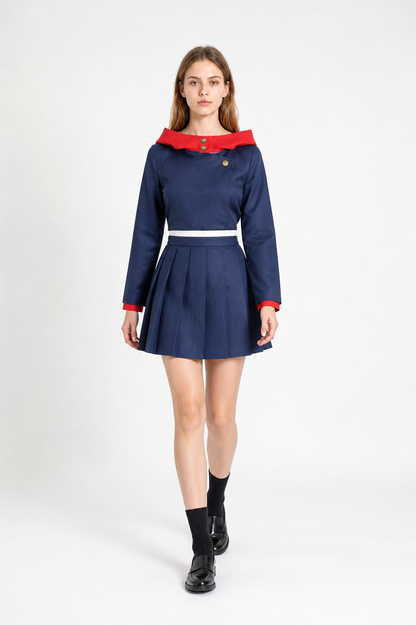 Anime cosplay costume with a pleated skirt, blue and red Costumes detail 2