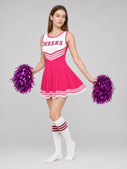 CHEERS Cheerleading Costume with Pom-Poms and Knee-High Socks