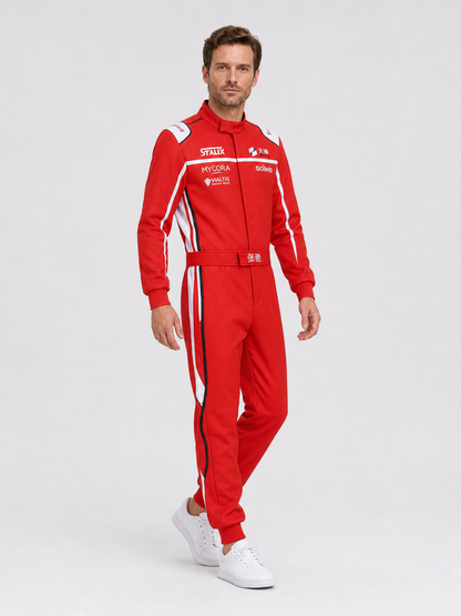 Red and White Racing Suit with Zipper and Collar product detail 2