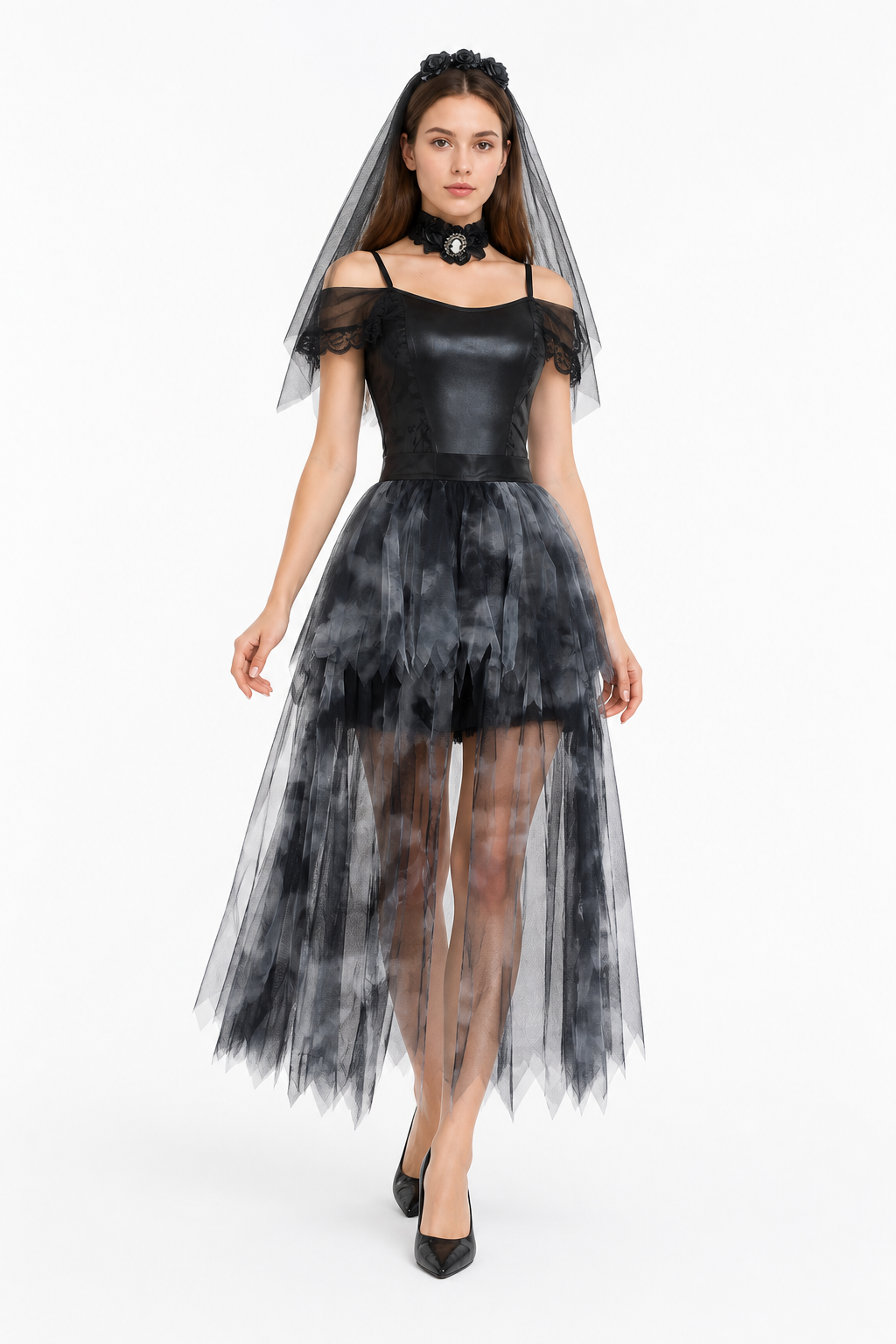 Gothic Black Dress with an Asymmetrical Skirt Costume Dresses detail 2