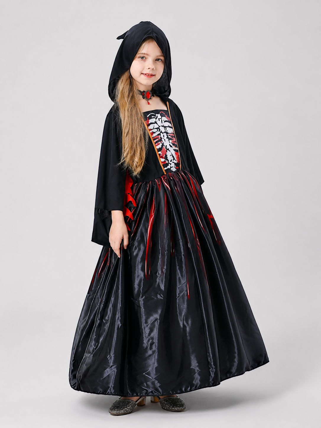 Girls' Halloween witch dress with red stripes Costume Dresses detail