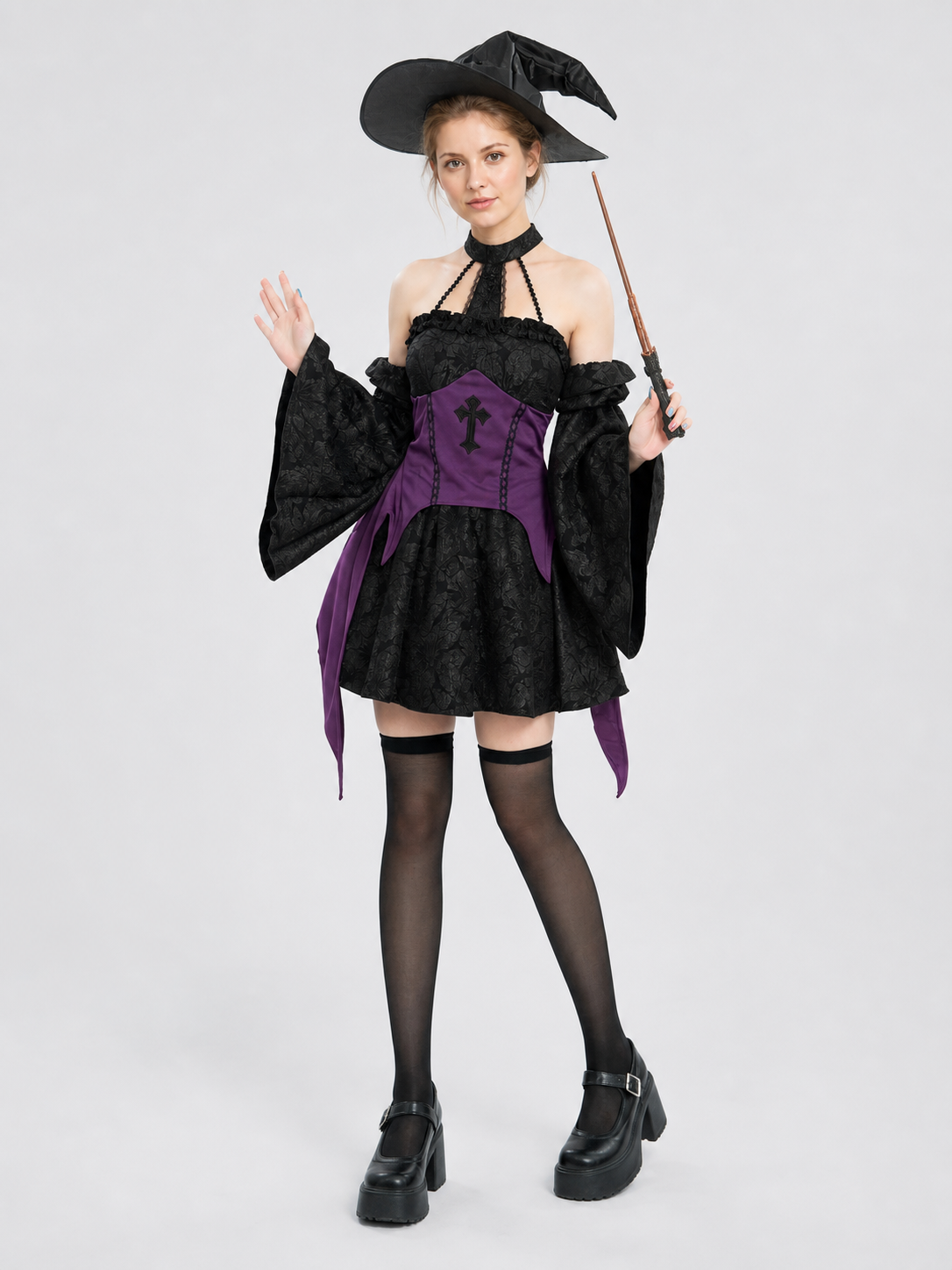 Black and Purple Witch Costume with Wide Sleeves Costumes detail 2