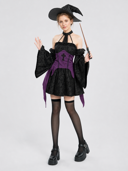 Black and Purple Witch Costume with Wide Sleeves Costumes detail 2