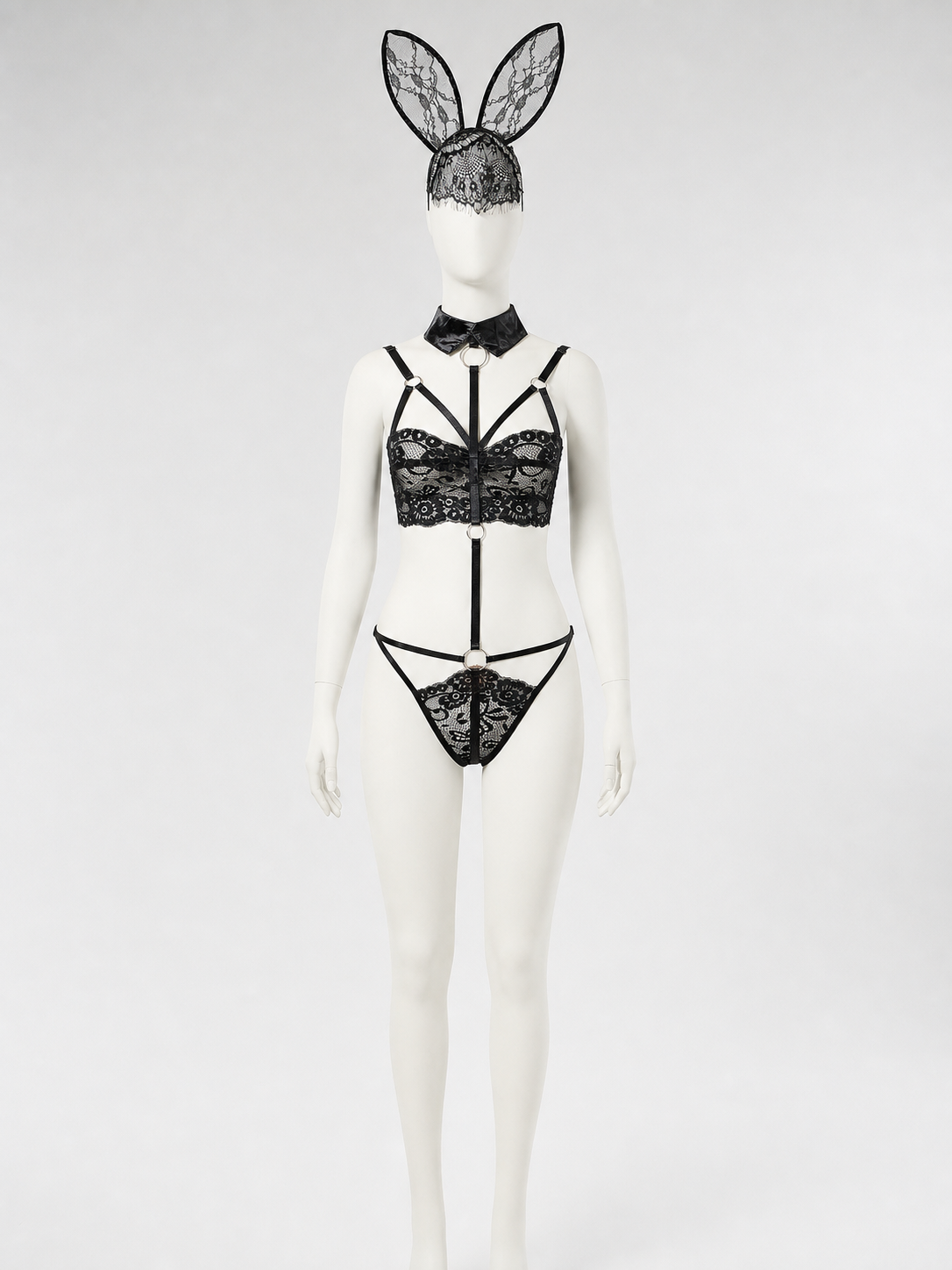 Lace Bunny Costume with Ears and Decorative Straps