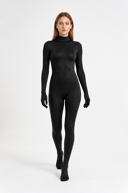 Form-fitting black jumpsuit with covered hands and feet product detail 2