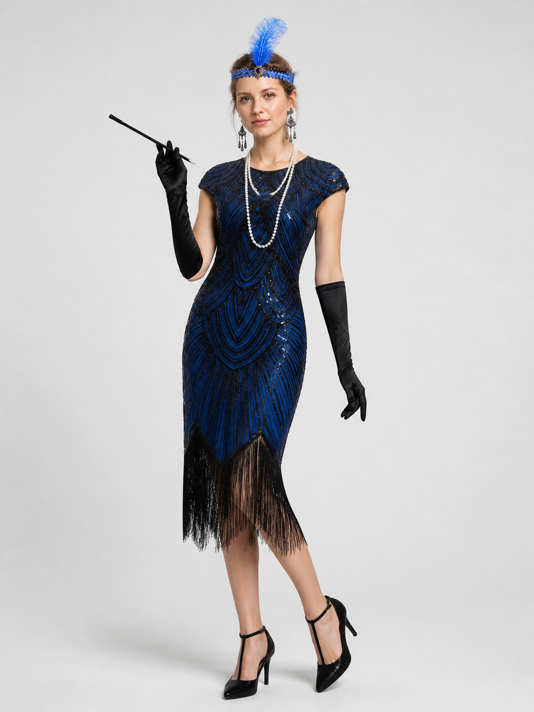 Sequin and Fringe Dress, 1920s-Style Set Costume Dresses detail 2