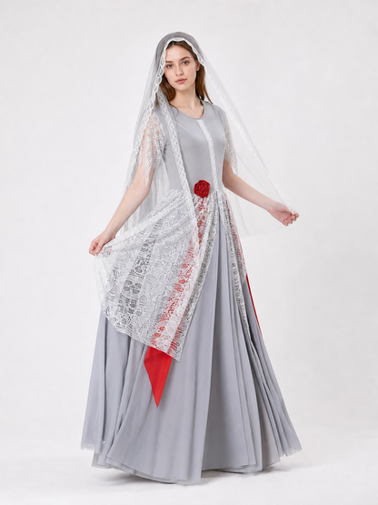 Gothic Ghost Costume with Long Veil and Lace