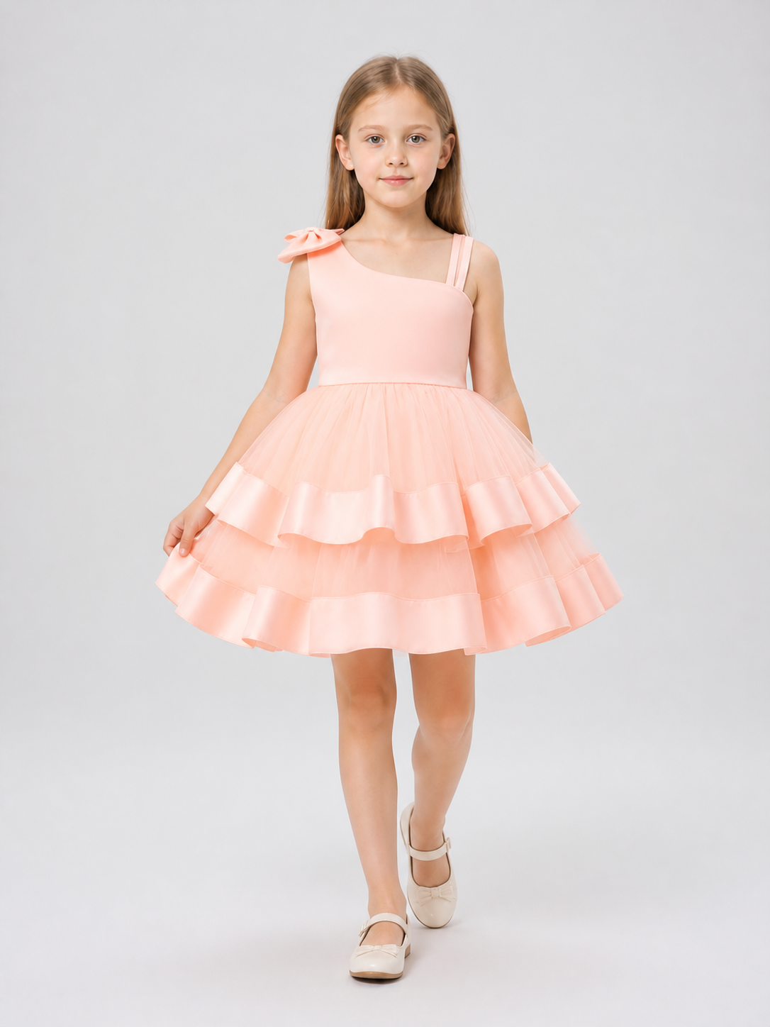 Girls' Pink Tutu Dress with One-Shoulder Bow Costume Dresses detail 2